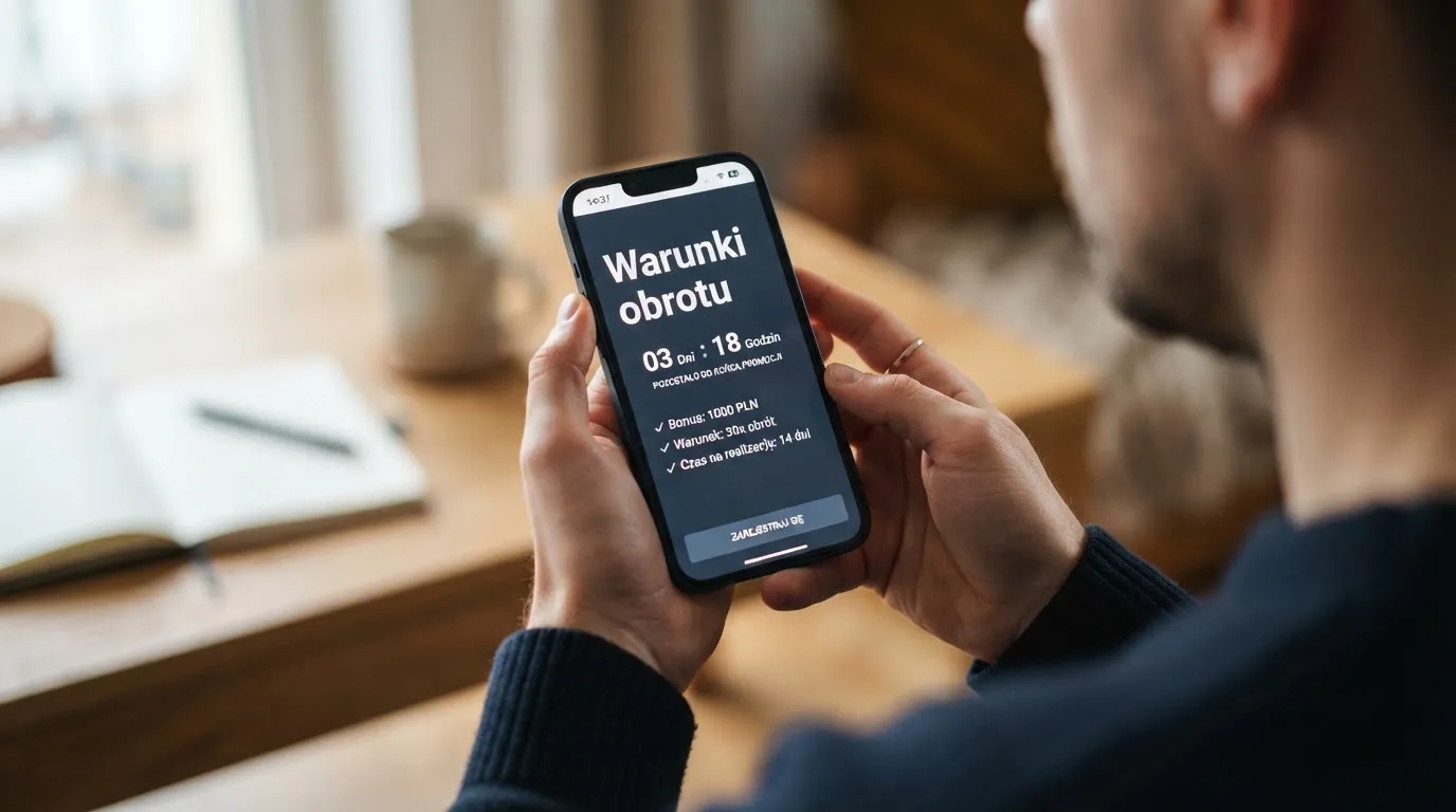 Zbliżenie na telefon z listą warunków promocji i licznikiem odliczającym dni do końca oferty