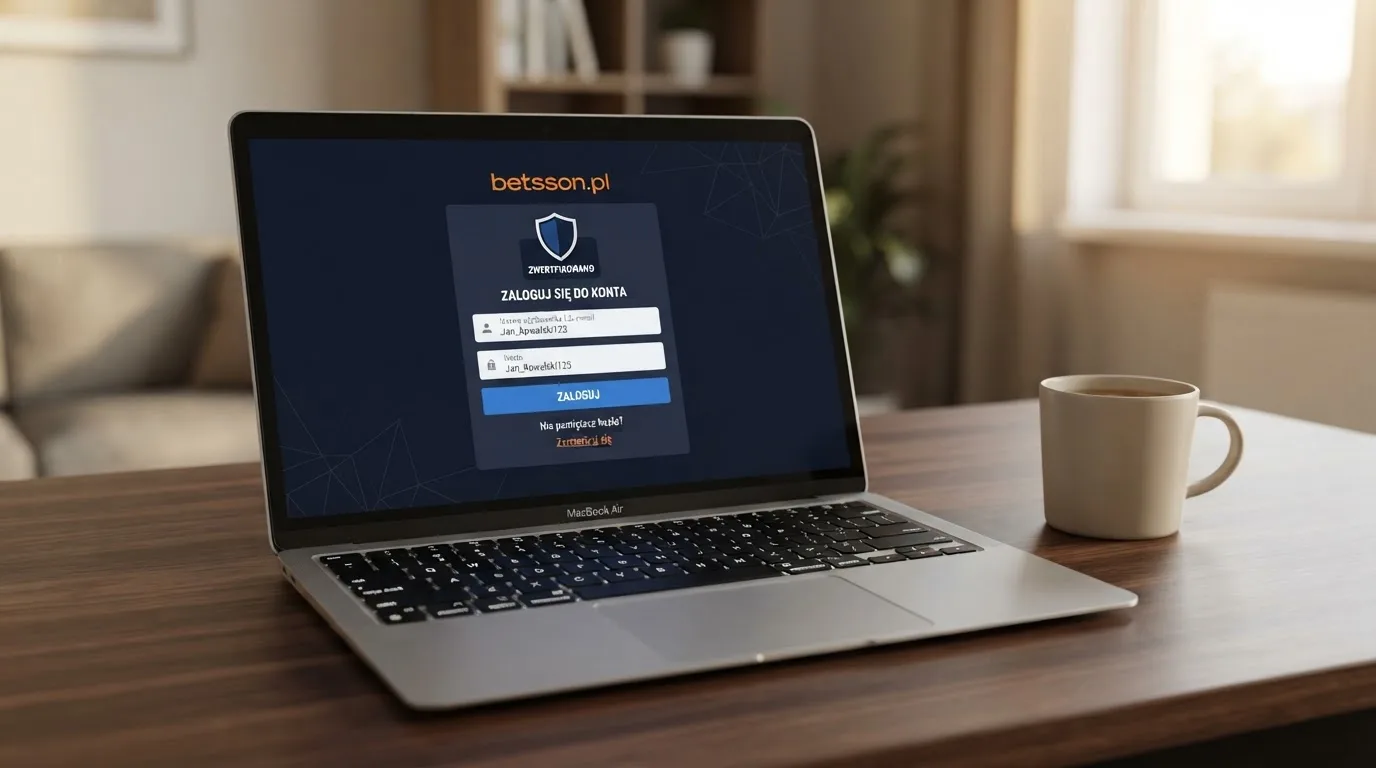 Strona logowania oficjalnej platformy Total Casino na ekranie laptopa, jedynego legalnego kasyna online w Polsce