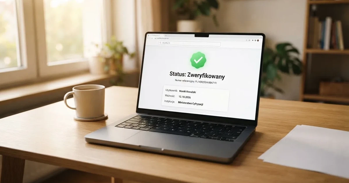 Zbliżenie ekranu z wynikiem wyszukiwania certyfikatu licencji na oficjalnym portalu regulatora, z widocznym numerem licencji i statusem